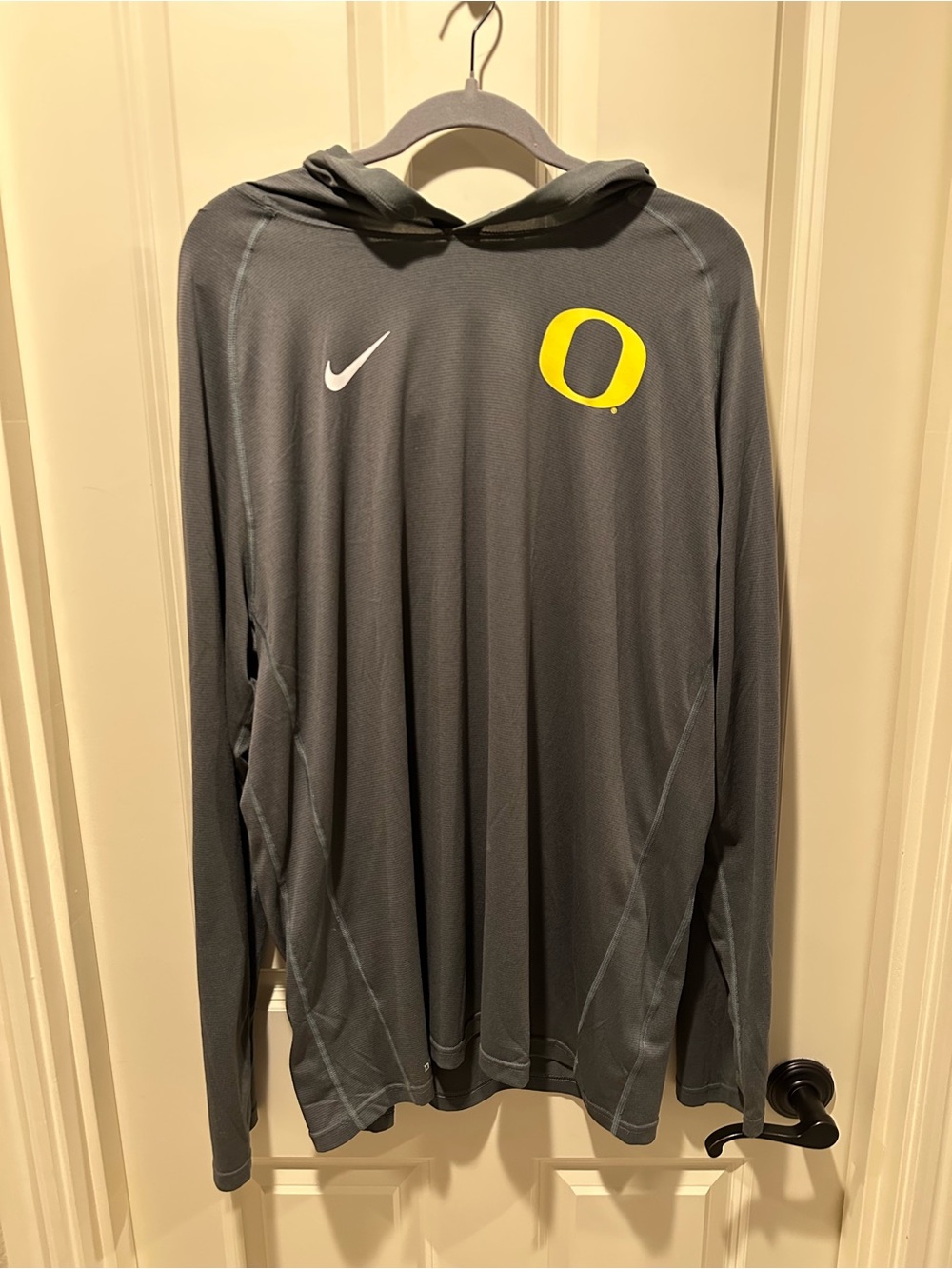 Nike Gray Hooded Long-Sleeve with Yellow Oregon O Logo